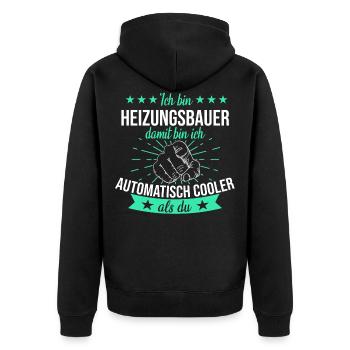 Heizungsbauer Heizungsbau Bauarbeiter Beruf Spruch - Unisex Premium Bio Zip Hoodie - Schwarz - Hinten - Nico (187cm)