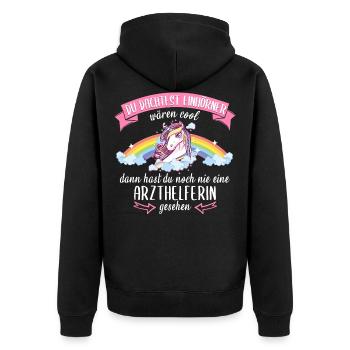 Arzthelferin Arzthelfer Arzt Beruf Spruch Einhorn - Unisex Premium Bio Zip Hoodie - Schwarz - Hinten - Nico (187cm)