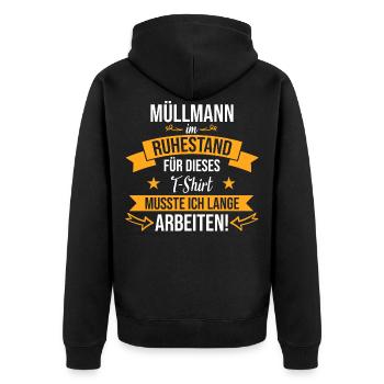 Müllmann Müllmänner Müllabfuhr Beruf Spruch Rente - Unisex Premium Bio Zip Hoodie - Schwarz - Hinten - Nico (187cm)