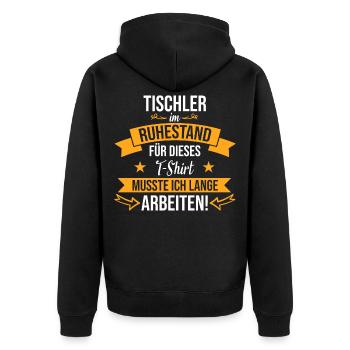 Tischler Tischlerin Tischlerei Beruf Spruch - Unisex Premium Bio Zip Hoodie - Schwarz - Hinten - Nico (187cm)