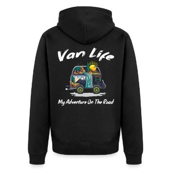 Van Life My Adventure On The Road Geschenk - Unisex Premium Bio Zip Hoodie - Schwarz - Hinten - Nico (187cm)