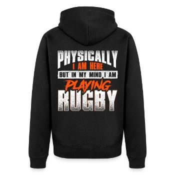 Crazy rugby saying - rugby - Unisex Premium Organic Zip Hoodie - black - Back - Nico (187cm)