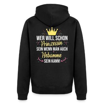 Hebamme Hebammen Entbindungspflegerin Beruf Spruch - Unisex Premium Bio Zip Hoodie - Schwarz - Hinten - Nico (187cm)