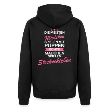 Stockschießen Eisstockschießen Eisstock Spruch - Unisex Premium Bio Zip Hoodie - Schwarz - Hinten - Nico (187cm)