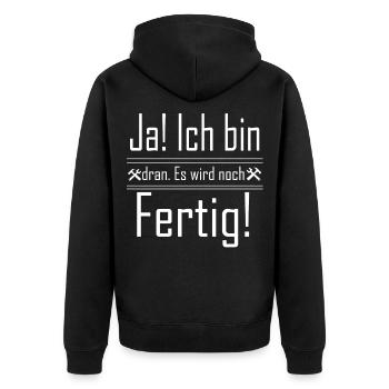 Handwerker bin fertig lustig - Unisex Premium Bio Zip Hoodie - Schwarz - Hinten - Nico (187cm)