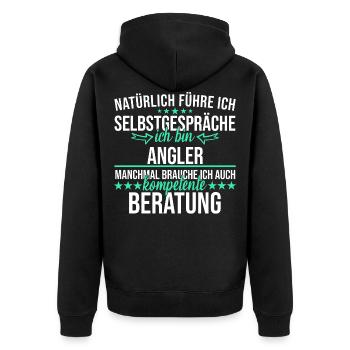 Angler Angeln Fischer Fischen Angelsport Spruch - Unisex Premium Bio Zip Hoodie - Schwarz - Hinten - Nico (187cm)
