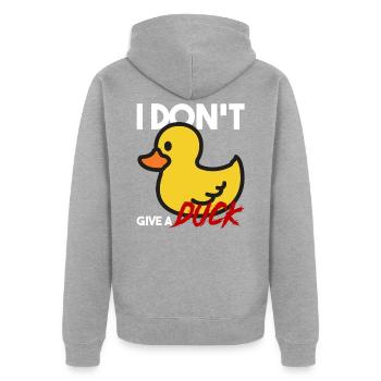 Ente Quietscheente Don't Give A Duck Rebell Lustig - Unisex Premium Bio Zip Hoodie - Grau meliert - Hinten - Nico (187cm)