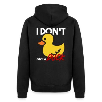 Ente Quietscheente Don't Give A Duck Rebell Lustig - Unisex Premium Bio Zip Hoodie - Schwarz - Hinten - Nico (187cm)