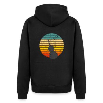 Bass Kontrabass Vintage Retro Sunset - Unisex Premium Bio Zip Hoodie - Schwarz - Hinten - Nico (187cm)