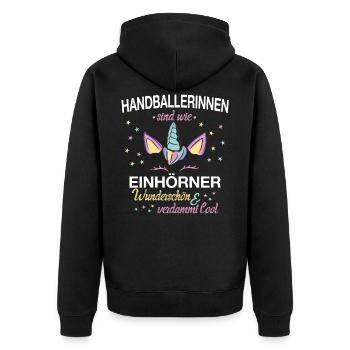 Handball Handballer Handballspieler Einhorn Spruch - Unisex Premium Bio Zip Hoodie - Schwarz - Hinten - Nico (187cm)