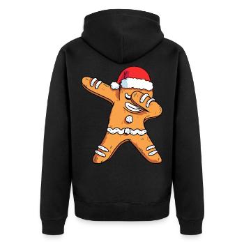Tupfen Lebkuchen Santa Weihnachten - Unisex Premium Bio Zip Hoodie - Schwarz - Hinten - Nico (187cm)