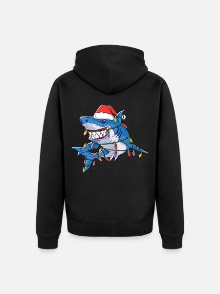 Santa Shark Christmas Lights - Veste à capuche bio Premium Unisexe - noir