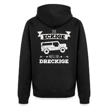 Der Eckige muss ins Dreckige Geländewagen Offroad - Unisex Premium Bio Zip Hoodie - Schwarz - Hinten - Nico (187cm)