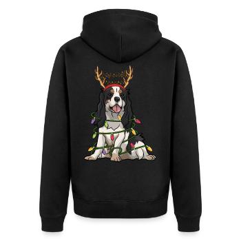 Kavalier König Charles Spaniel Santa Christmas Ligh - Unisex Premium Bio Zip Hoodie - Schwarz - Hinten - Nico (187cm)