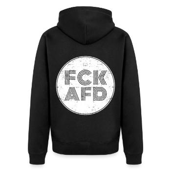 fck afd - Unisex Premium Bio Zip Hoodie - Schwarz - Hinten - Nico (187cm)