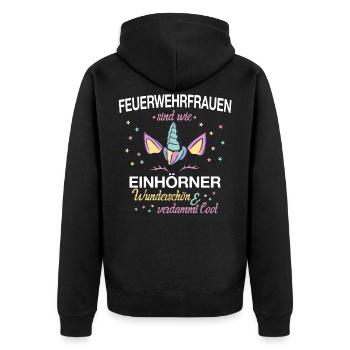Feuerwehrfrau Feuerwehr Einhorn Beruf Spruch - Unisex Premium Bio Zip Hoodie - Schwarz - Hinten - Nico (187cm)