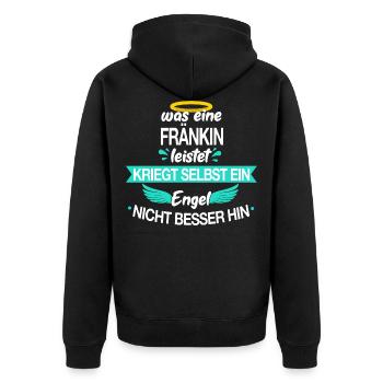 Franken Franke Fränkin Fränkisch Engel Spruch - Unisex Premium Bio Zip Hoodie - Schwarz - Hinten - Nico (187cm)