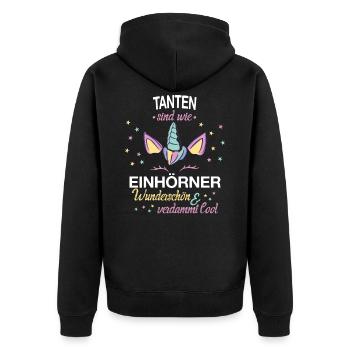 Tante Großtante Tanten Familie Einhorn Spruch - Unisex Premium Bio Zip Hoodie - Schwarz - Hinten - Nico (187cm)