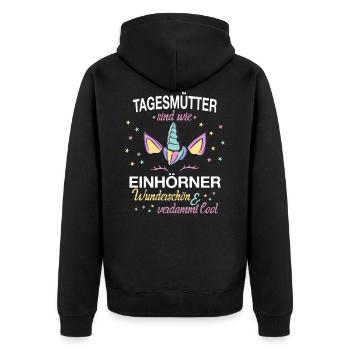 Tagesmutter Tagesmütter Beruf Einhorn Spruch - Unisex Premium Bio Zip Hoodie - Schwarz - Hinten - Nico (187cm)