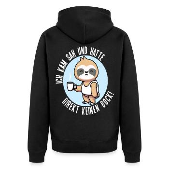 Ich kam sah und hatte direkt keinen Bock Faultier - Unisex Premium Bio Zip Hoodie - Schwarz - Hinten - Nico (187cm)