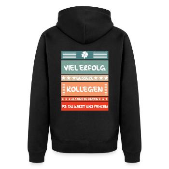 Abschiedsgeschenk Arbeitskollege Viel Erfolg - Unisex Premium Bio Zip Hoodie - Schwarz - Hinten - Nico (187cm)