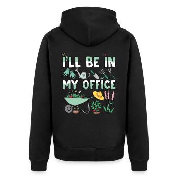 Conception graphique drôle de jardin de jardinier - je serai dedans - Veste à capuche bio Premium Unisexe - noir - Dos - Nico (187cm)
