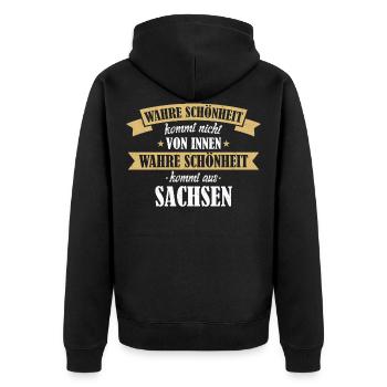 Sachsen Sachse Sächsin Bundesland Heimat Spruch - Unisex Premium Bio Zip Hoodie - Schwarz - Hinten - Nico (187cm)