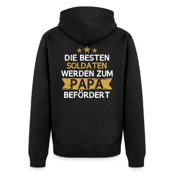 Soldat Militär Armee Soldaten Offizier Papa Spruch - Unisex Premium Bio Zip Hoodie - Schwarz - Hinten - Nico (187cm)