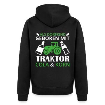 lustiger Dorfkind Cola Korn Schnaps Trakor Treker - Unisex Premium Bio Zip Hoodie - Schwarz - Hinten - Nico (187cm)