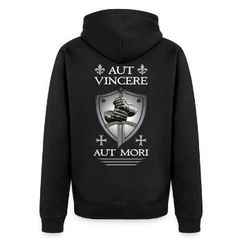 Templerkreuz + Schwert - Unisex Premium Bio Zip Hoodie - Schwarz - Hinten - Nico (187cm)