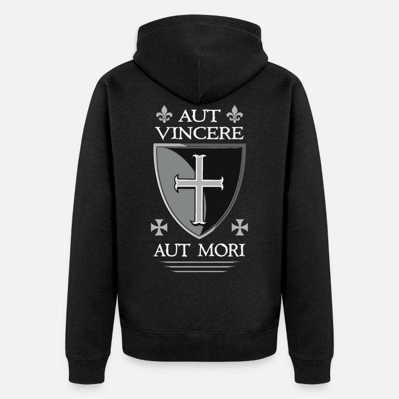 Bouclier templier + citation templière - Veste à capuche bio Premium Unisexe - noir
