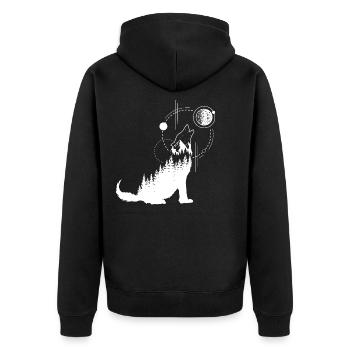 Moderne geometrische Wolfswald-Doppelbelichtung - Unisex Premium Bio Zip Hoodie - Schwarz - Hinten - Nico (187cm)