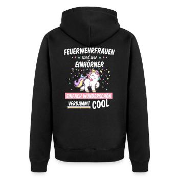 Feuerwehrfrau Feuerwehr Einhorn Beruf Spruch - Unisex Premium Bio Zip Hoodie - Schwarz - Hinten - Nico (187cm)