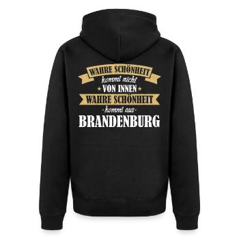Brandenburg Brandenburger Berlin Heimat Bundesland - Unisex Premium Bio Zip Hoodie - Schwarz - Hinten - Nico (187cm)