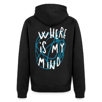 Where is my mind Streetwear Skatewear Openmind Kun - Unisex Premium Bio Zip Hoodie - Schwarz - Hinten - Nico (187cm)