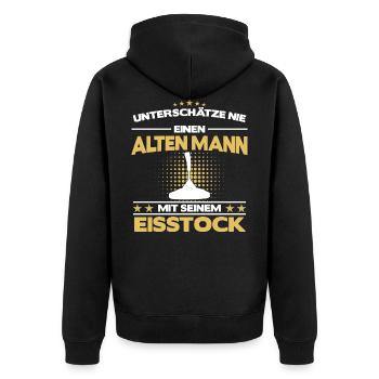 Stockschießen Eisstockschießen Eisstock Spruch - Unisex Premium Bio Zip Hoodie - Schwarz - Hinten - Nico (187cm)