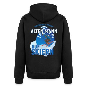 Unterschätze niemals einen alten Mann auf Skiener - Unisex Premium Bio Zip Hoodie - Schwarz - Hinten - Nico (187cm)