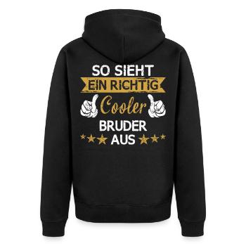 Bruder Geschwister kleiner Bruder Spruch Familie - Unisex Premium Bio Zip Hoodie - Schwarz - Hinten - Nico (187cm)