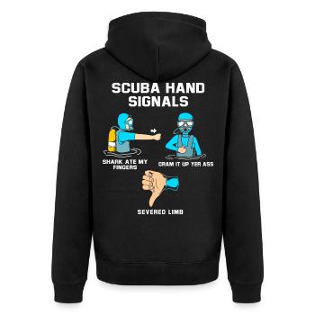 Taucher Handzeichen Scuba Diving - Unisex Premium Bio Zip Hoodie - Schwarz - Hinten - Nico (187cm)