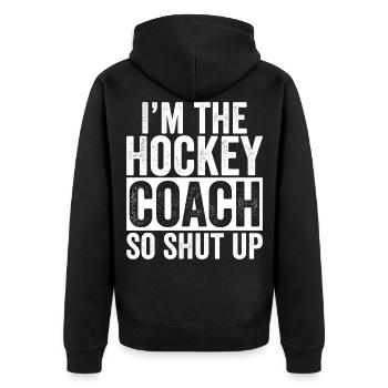 Lustiges Geschenk für Hockey Coach Trainer - Unisex Premium Bio Zip Hoodie - Schwarz - Hinten - Nico (187cm)