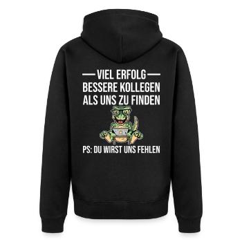 Abschiedsgeschenk Kollege und Mitarbeiter Büro - Unisex Premium Bio Zip Hoodie - Schwarz - Hinten - Nico (187cm)