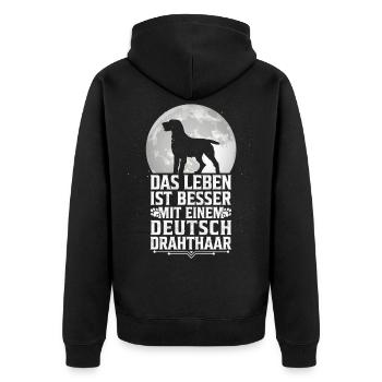 Leben ist besser mit einem Deutsch Drahthaar - Unisex Premium Bio Zip Hoodie - Schwarz - Hinten - Nico (187cm)