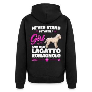 A Girl and her Lagotto Romagnolo Truffle Dog - Unisex Premium Organic Zip Hoodie - black - Back - Nico (187cm)