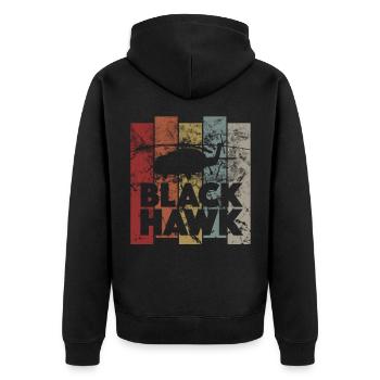 Vintage Hubschrauber Black Hawk Pilot - Retro - Unisex Premium Bio Zip Hoodie - Schwarz - Hinten - Nico (187cm)