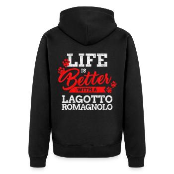 Living with Lagotto Romagnolo Truffle Dog Saying - Unisex Premium Organic Zip Hoodie - black - Back - Nico (187cm)