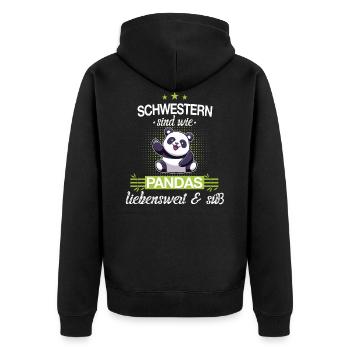 Große Schwester kleine Schwester Panda Spruch - Unisex Premium Bio Zip Hoodie - Schwarz - Hinten - Nico (187cm)