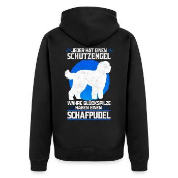 Schafpudel mein Schutzengel Pudel Besitzer Spruch - Unisex Premium Bio Zip Hoodie - Schwarz - Hinten - Nico (187cm)