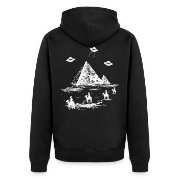 evolution alien ufo außerirdische pyramide ägypten - Unisex Premium Bio Zip Hoodie - Schwarz - Hinten - Nico (187cm)