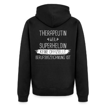 Therapeut Physiotherapeut Physio Beruf Spruch - Unisex Premium Bio Zip Hoodie - Schwarz - Hinten - Nico (187cm)