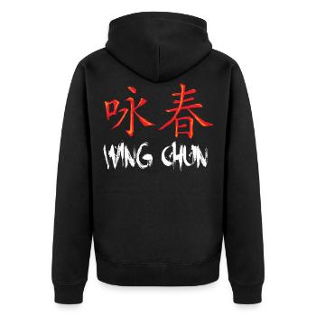 Wing chun Wingtsun Chinesische Schriftzeichen - Unisex Premium Bio Zip Hoodie - Schwarz - Hinten - Nico (187cm)